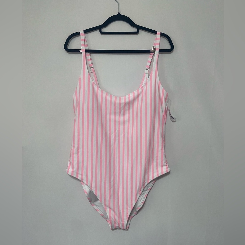 Old Navy Pink and White Striped One-Piece Swimsuit